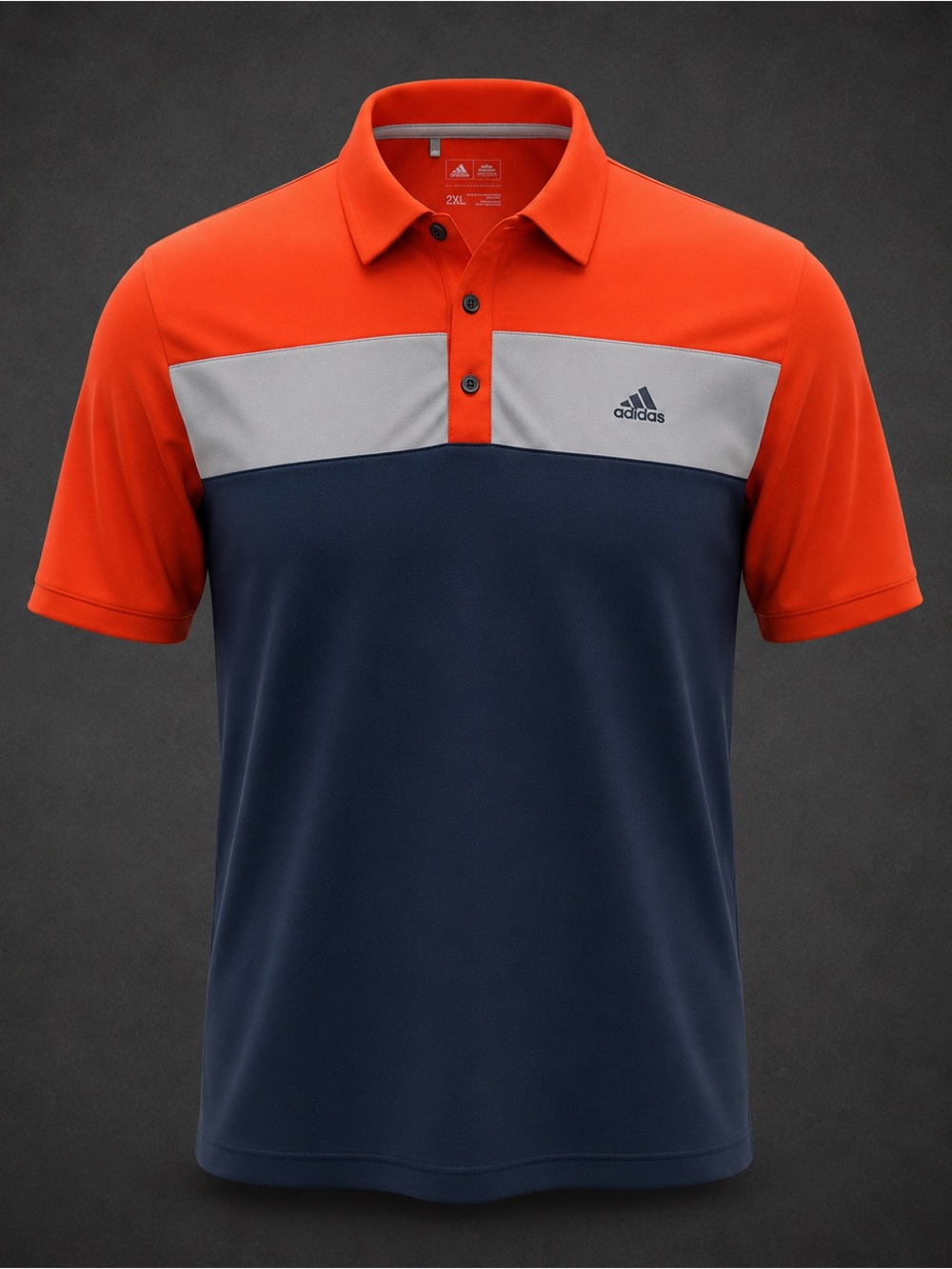 Adidas Golf Polo Shirt Men 2XL Orange Navy Colorblock Performance Stretch